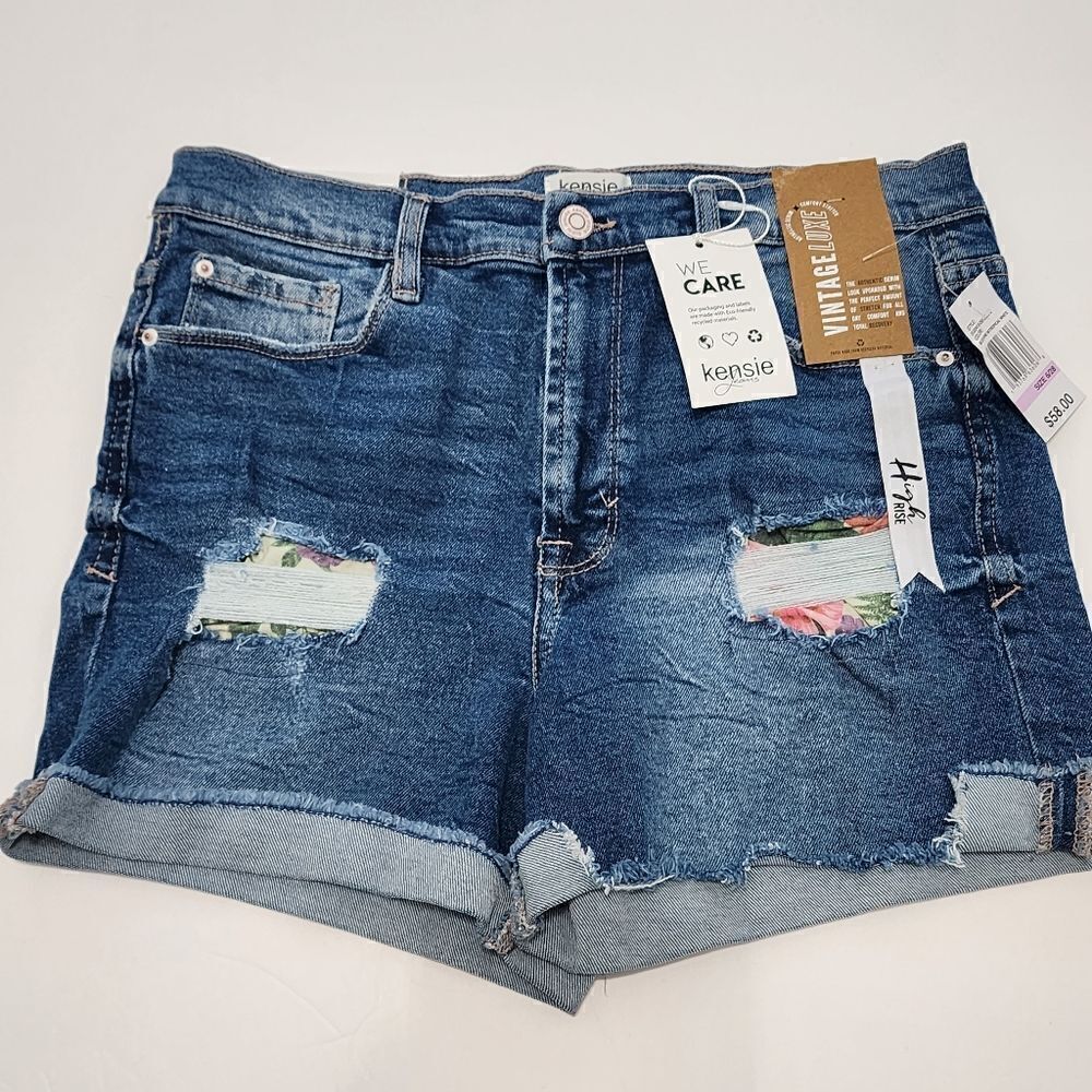 Kensie 6/28 Womens 3" Deconstructed Hi-Rise Denim Jean Short NWT